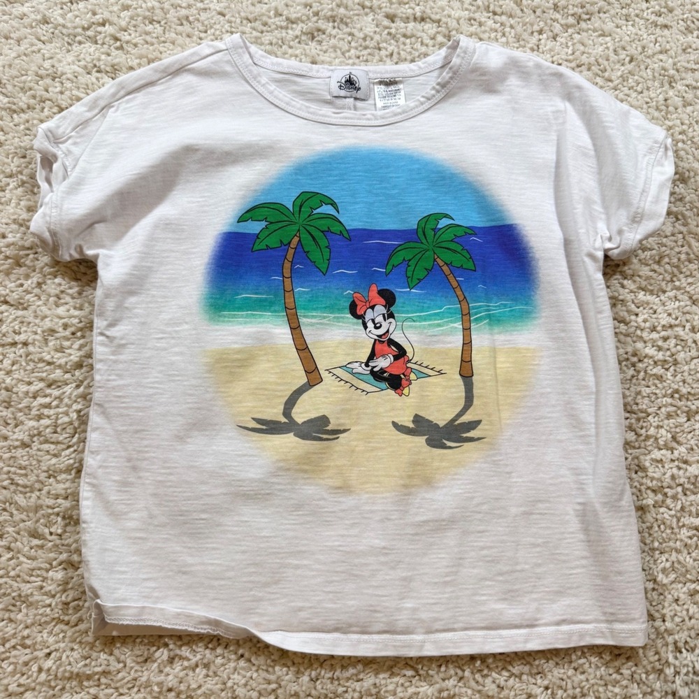 Disney Minnie Mouse Beach Short Sleeve Graphic T-Shirt 14 Kids Palm Trees Summer